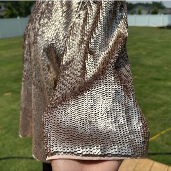 J.Crew Bianca Rose Gold Full Sequin Blouse 12 with gross grain black ties - Picture 2 of 9